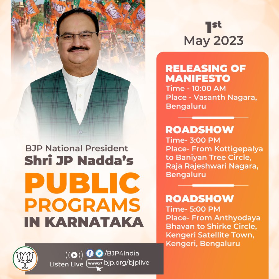 Bjp National President Shri Jp Nadda S Public Programs In Karnataka On