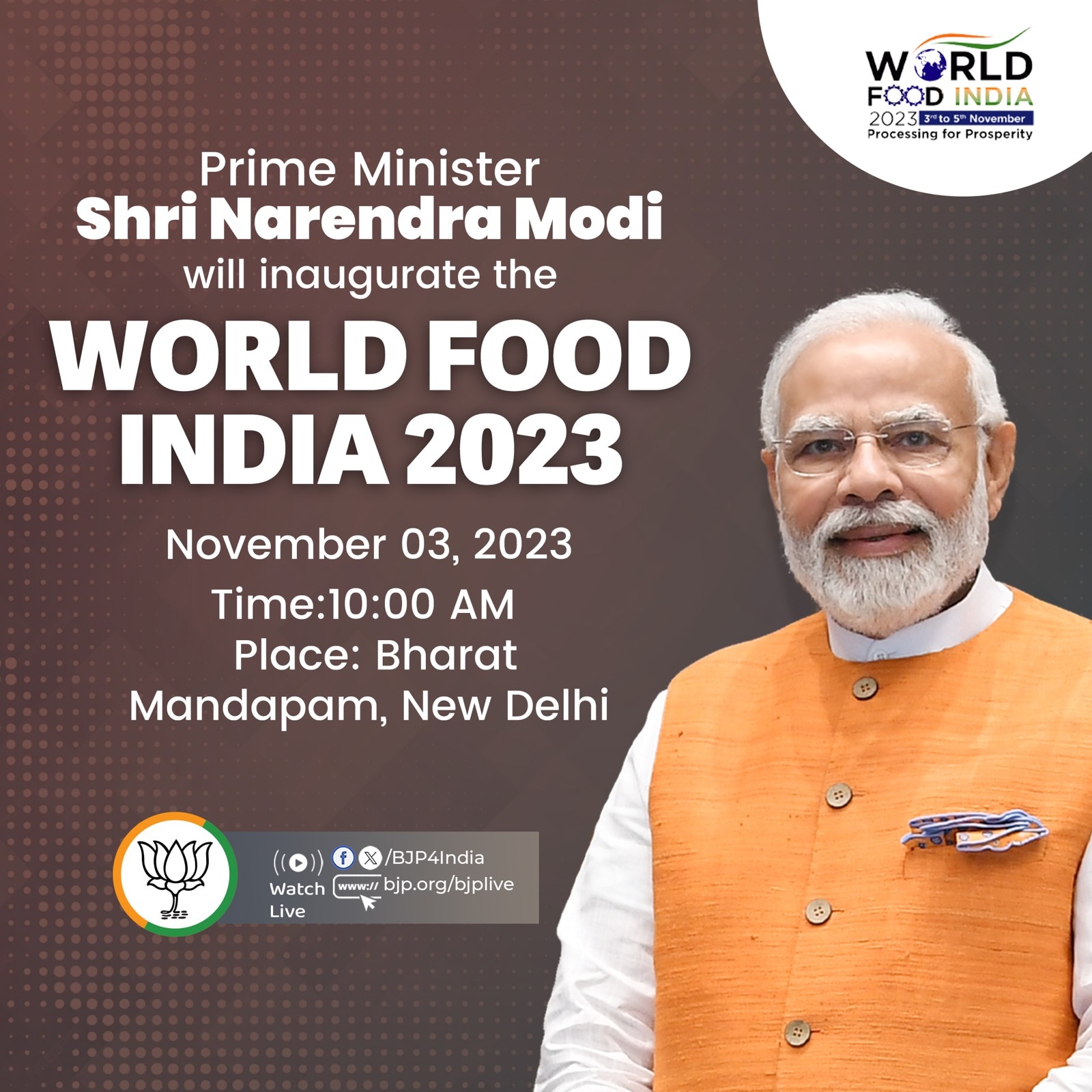 Narendra Modi will inaugurate the World Food India