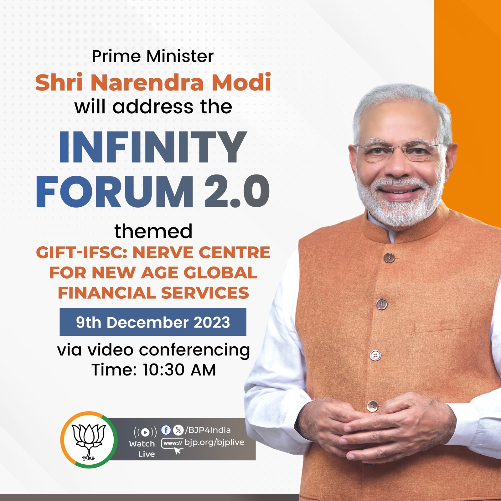  Narendra Modi will virtually address the second edition of Infinity Forum, a global thought leadership platform on FinTech