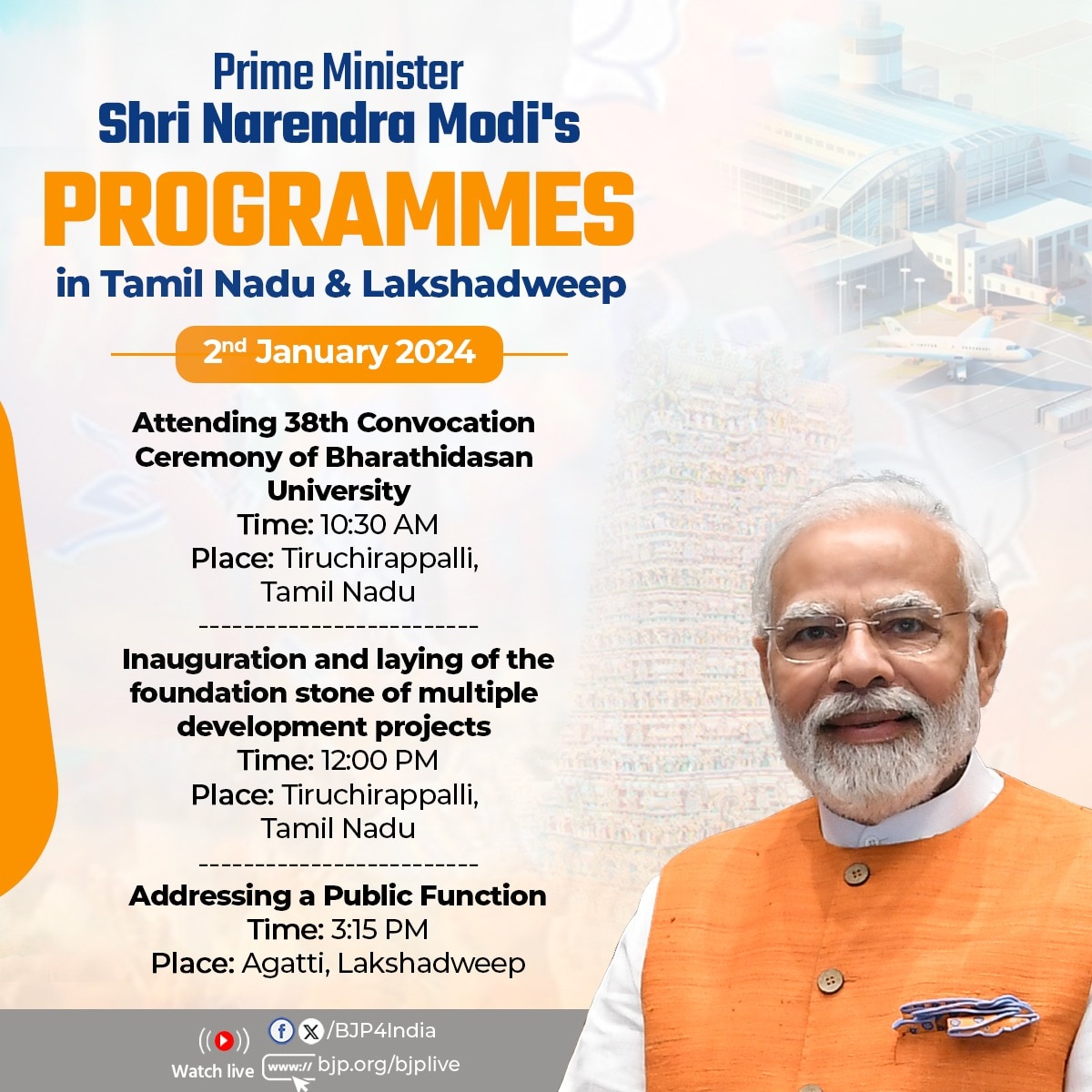 Narendra Modi 's programmes in Tamil Nadu and Lakshadweep 