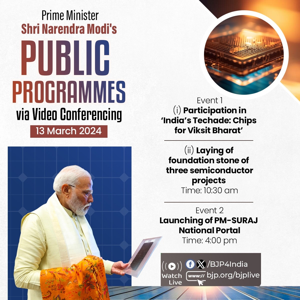 Narendra Modi's public programmes via video conferencing on 13th March, 2024