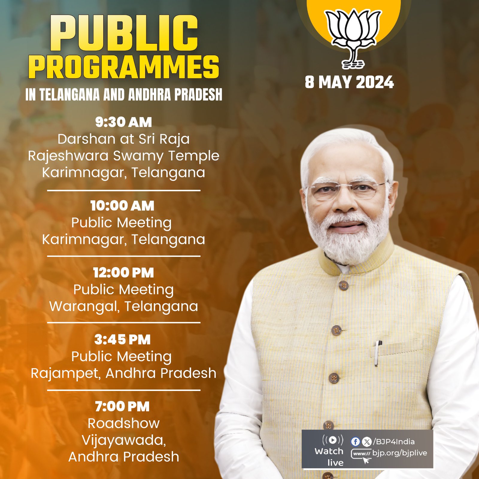 Narendra Modi 's public programmes in Telangana and Andhra Pradesh