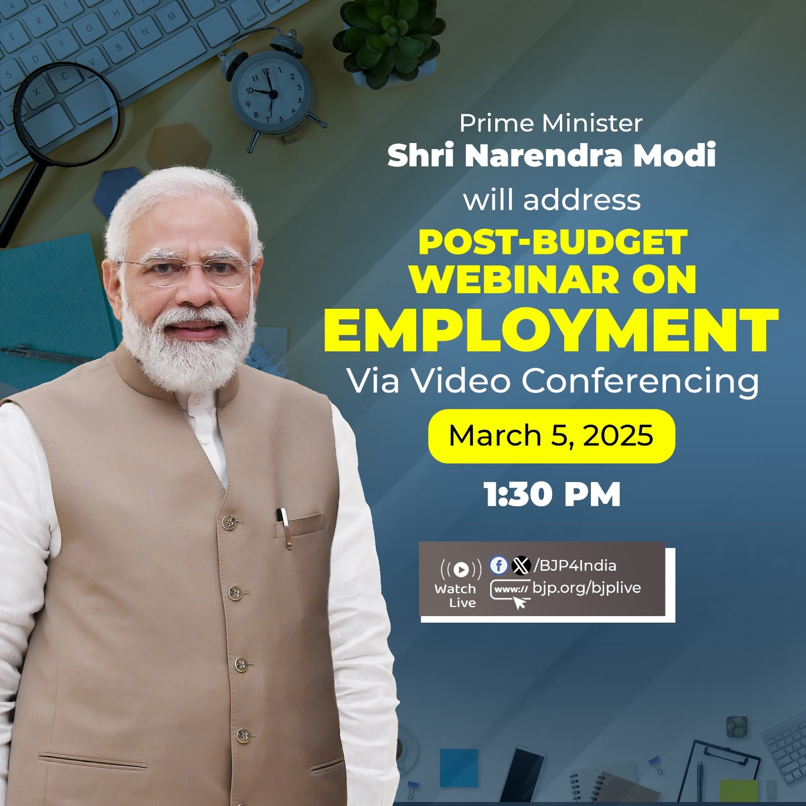 Shri Narendra Modi will virtually participate in the Post-Budget Webinar on Employment on 5th March, 2025