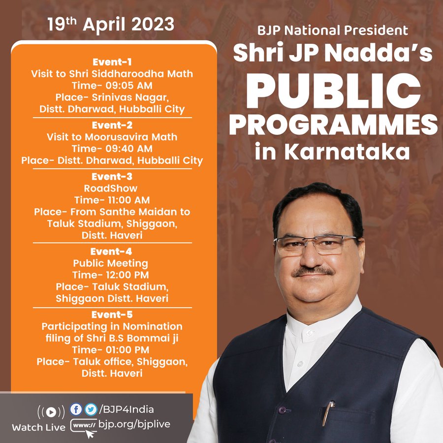 BJP National President Shri JP Nadda's Public Programmes in Karnataka ...