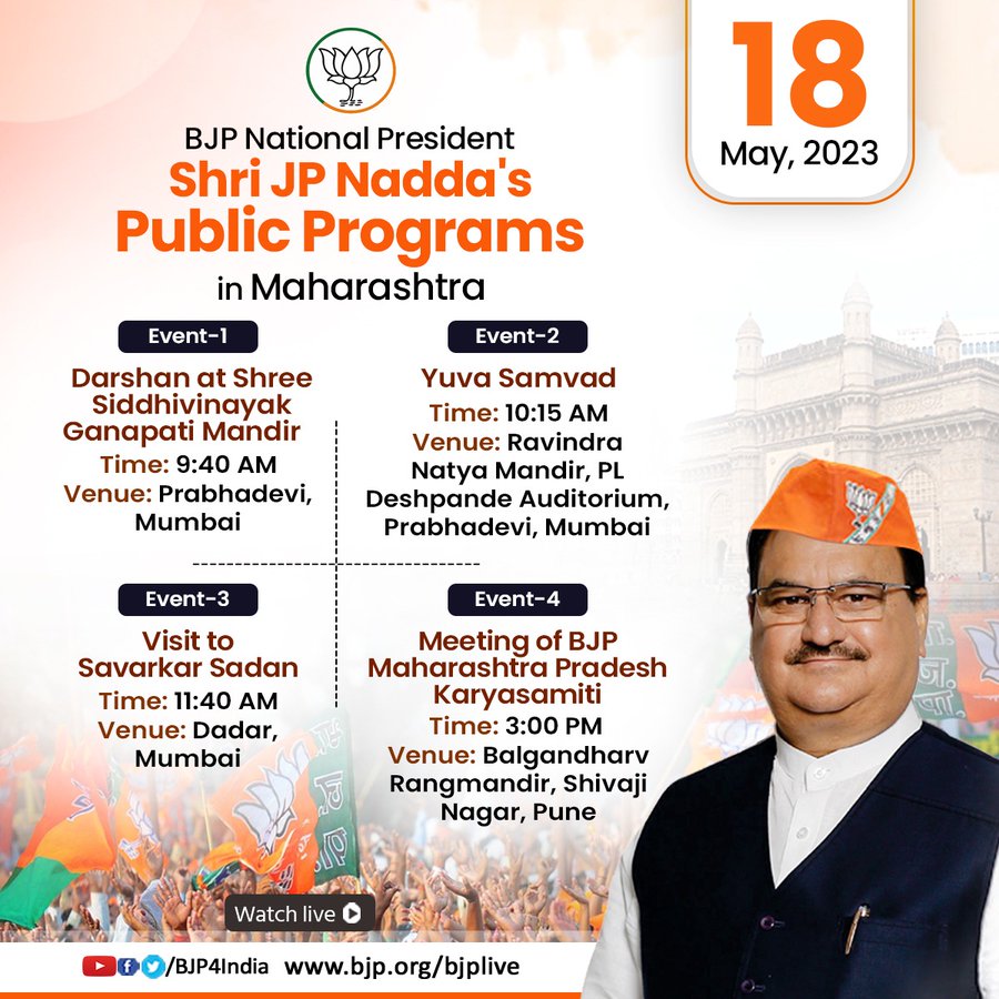 Bjp National President Shri Jp Naddas Public Programs In Maharashtra On 18th May 2023 9809