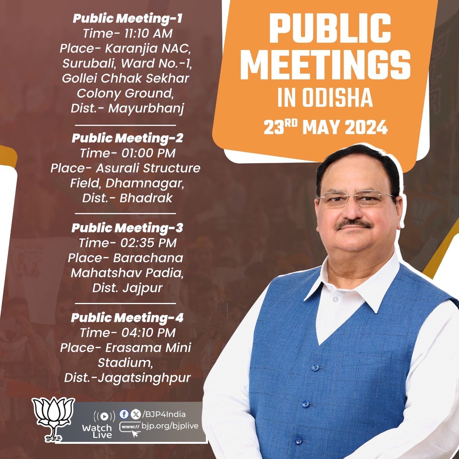 Bjp National President Shri Jp Naddas Public Meetings In Odisha On