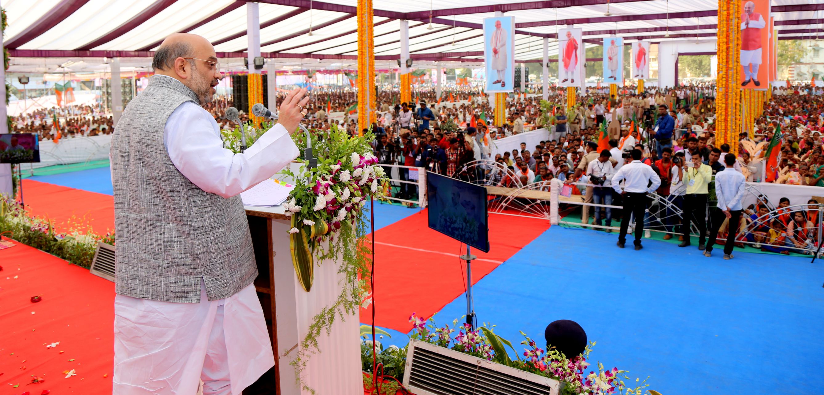 Photo : BJP National President, Shri Amit Shah addressing "Sneh Milan Samaroh" in Bharuch, Gujarat