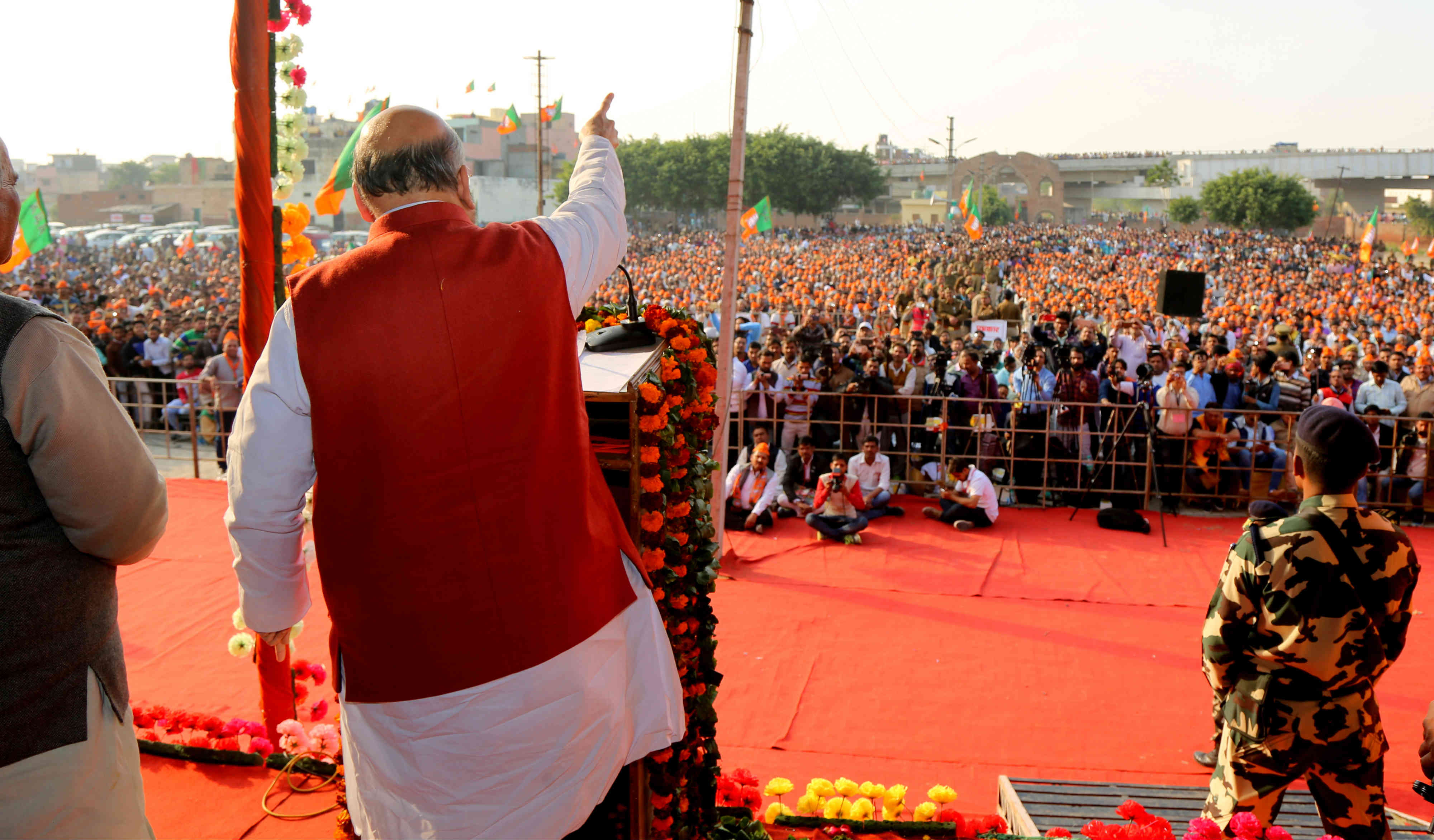 Photo : BJP National President, Shri Amit Shah addressing at Ramleela Ground, Pilkhuwa, Dhaulana, Hapur (Uttar Pradesh)