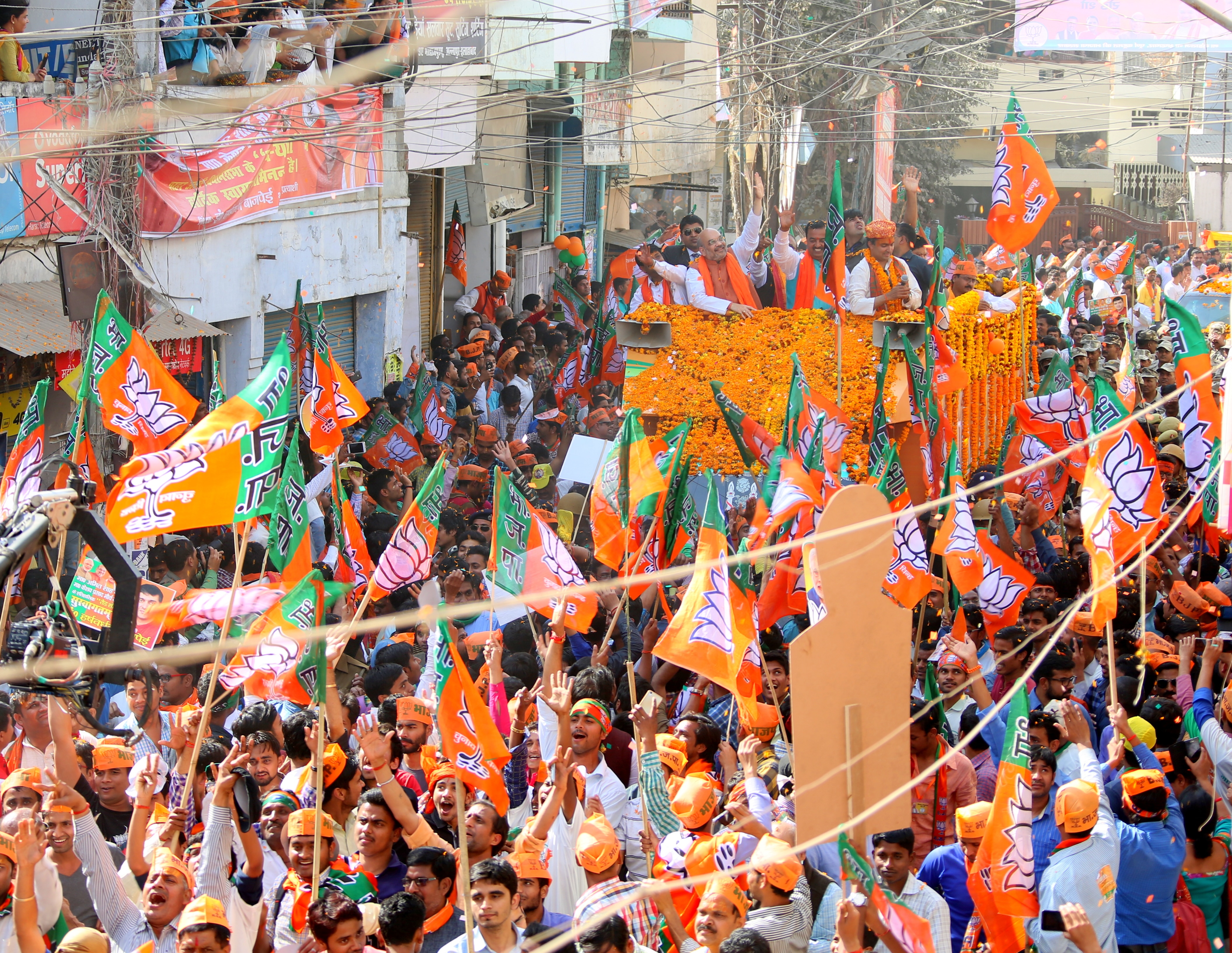 Photo : Road show of BJP National President Shri Amit Shah in Allahabad, Uttar Pradesh