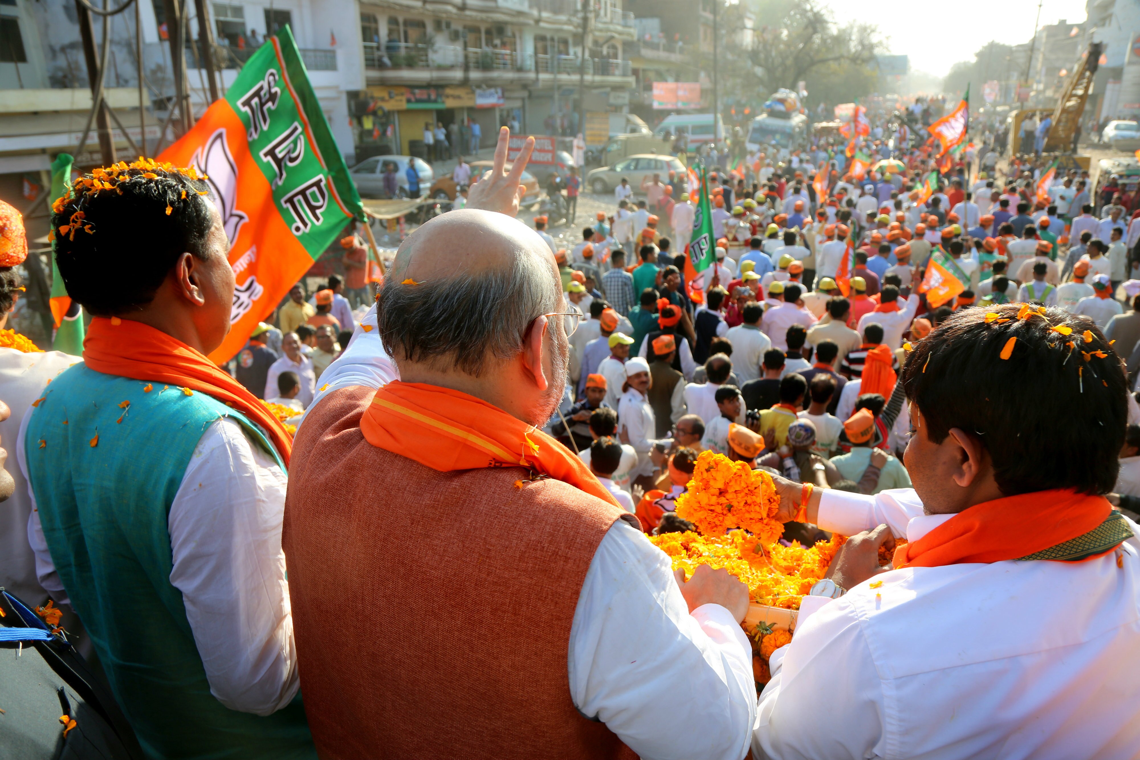 Photo : Road show of BJP National President Shri Amit Shah in Allahabad, Uttar Pradesh