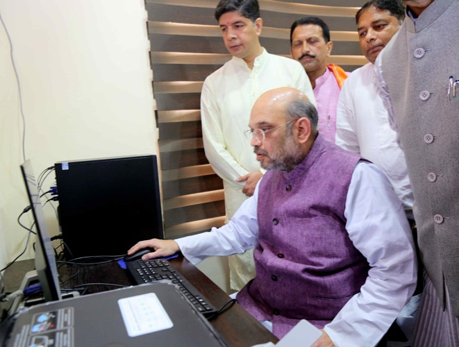 Photo : BJP National President Shri Amit Shah inaugurating Nanaji Deshmukh Library and E-Library at State BJP Office, Jammu.