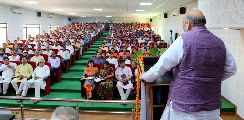 Photo : BJP National President Shri Amit Shah addressing meeting of Pandit Deen Dayal Upadhyay Birth centenary year and Karya Vistar Yojana at State BJP Office, Jammu