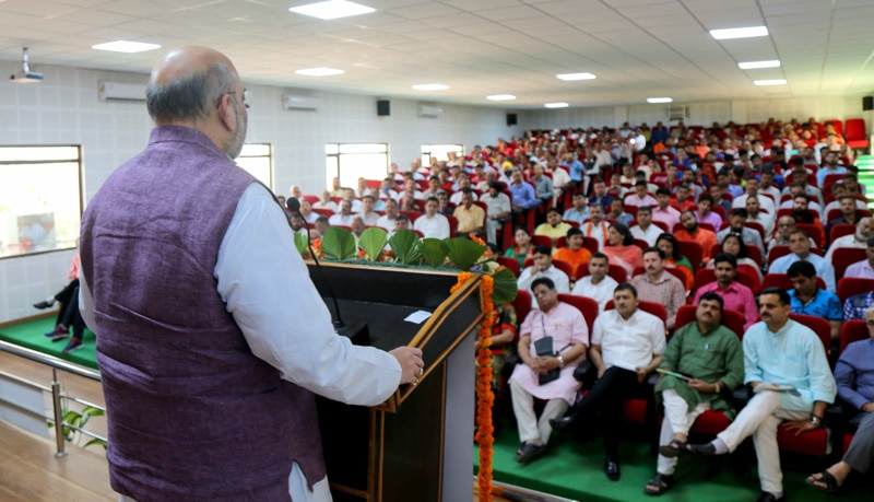 Photo : BJP National President Shri Amit Shah addressing meeting of Pandit Deen Dayal Upadhyay Birth centenary year and Karya Vistar Yojana at State BJP Office, Jammu