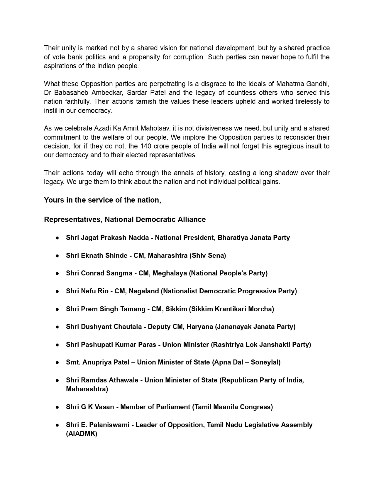 NDA press statement