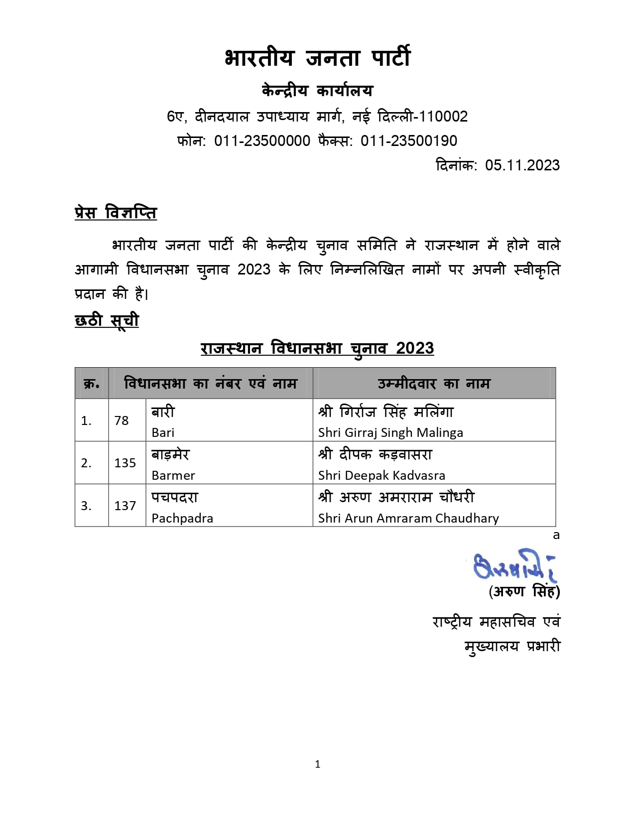 6th list of rajasthan