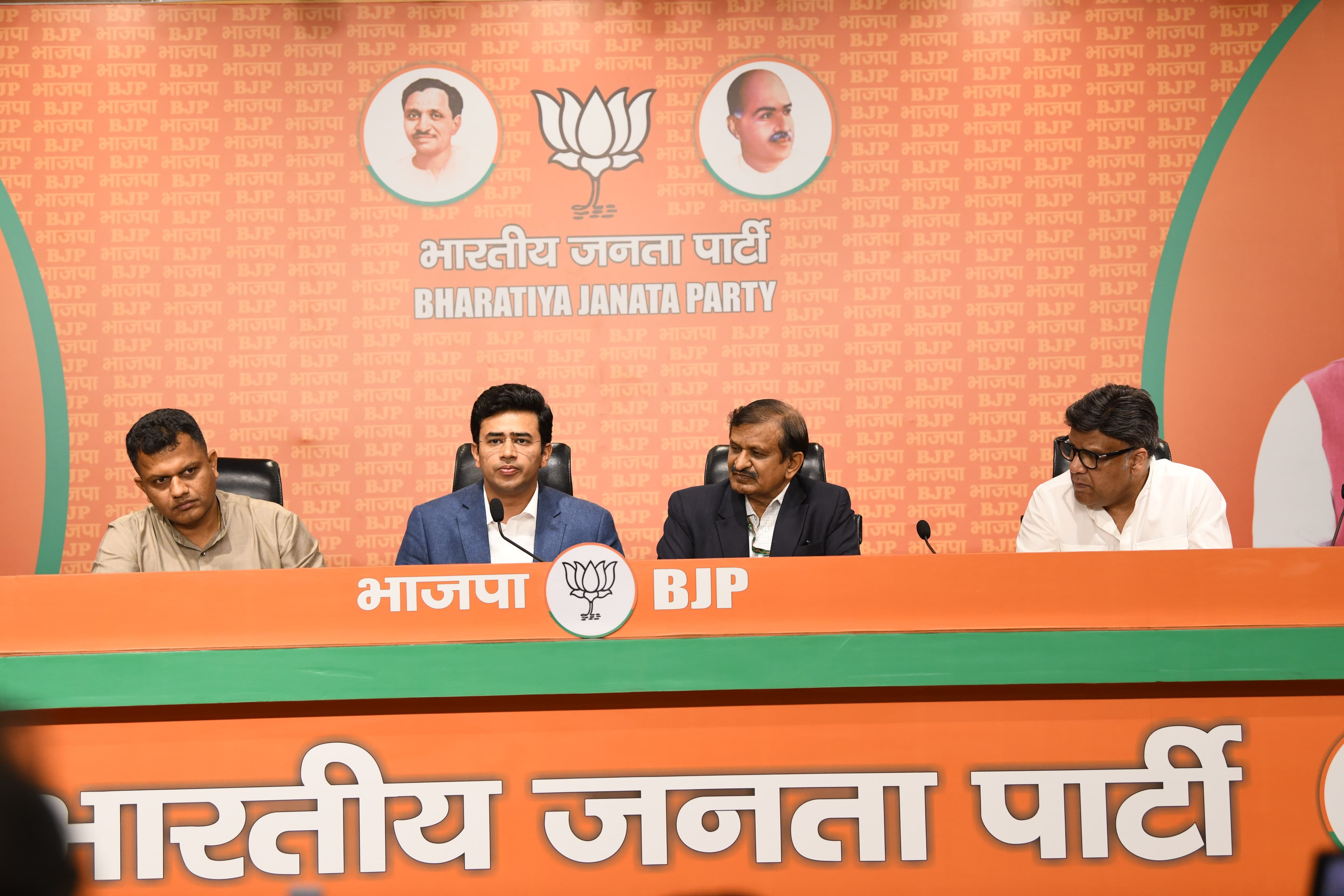 BJYM National President Shri Tejasvi Surya (MP), Shri P.C. Mohan (MP), Capt. Brijesh Chowta (MP) & Dr. CN Manjunath (MP)