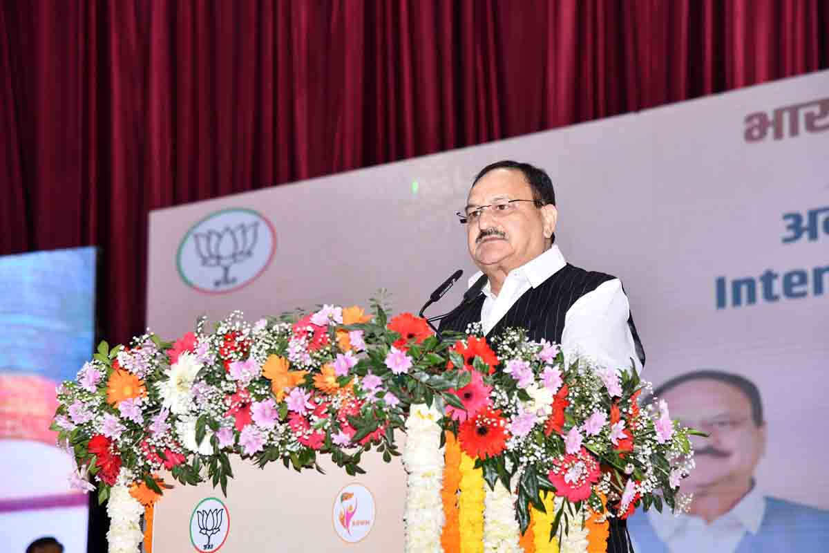 Hon'ble BJP National President & Union Minister Shri J.P. Nadda while addressing Mahila Diwas Karyakram on the occasion of Int'l Women's Day in New Delhi