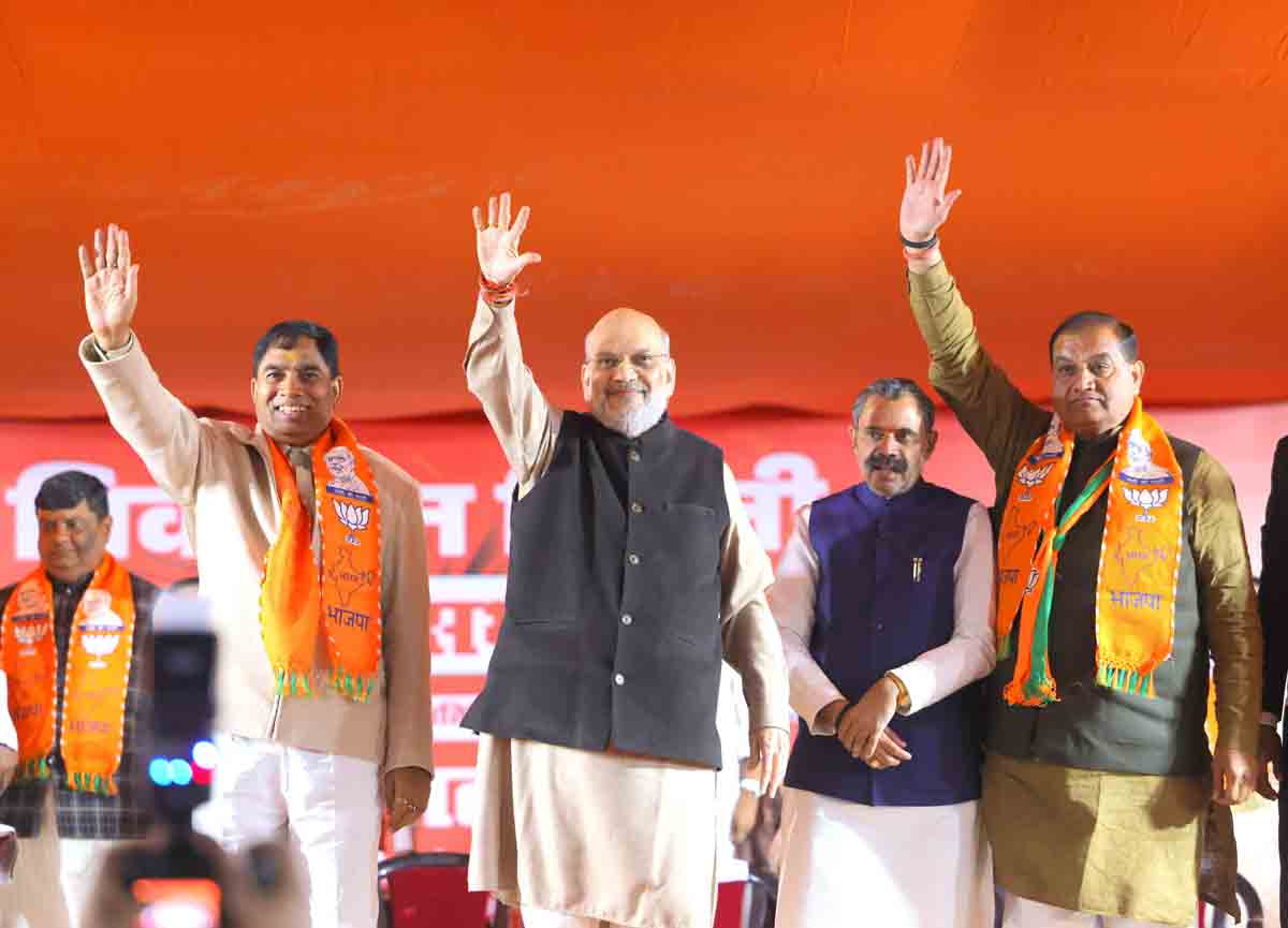 Hon'ble Union Home Minister and Minister of Cooperation Shri Amit Shah while addressing a public rally in Narela (Delhi).