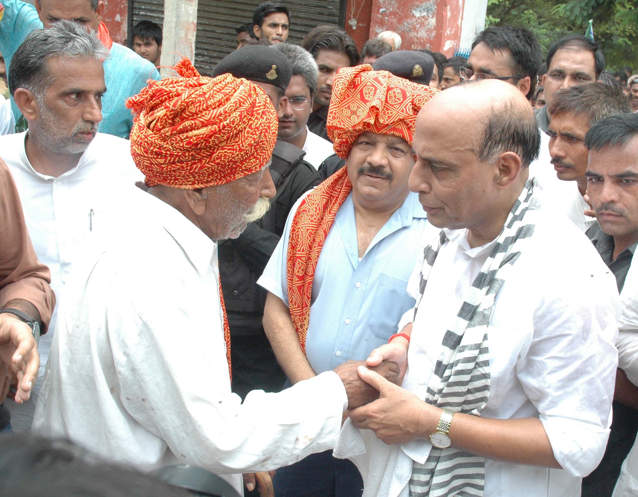 Shri Rajnath Singh during his visit to villages Ulahawas, Berhampur, Ghata in Haryana on August 05, 2011