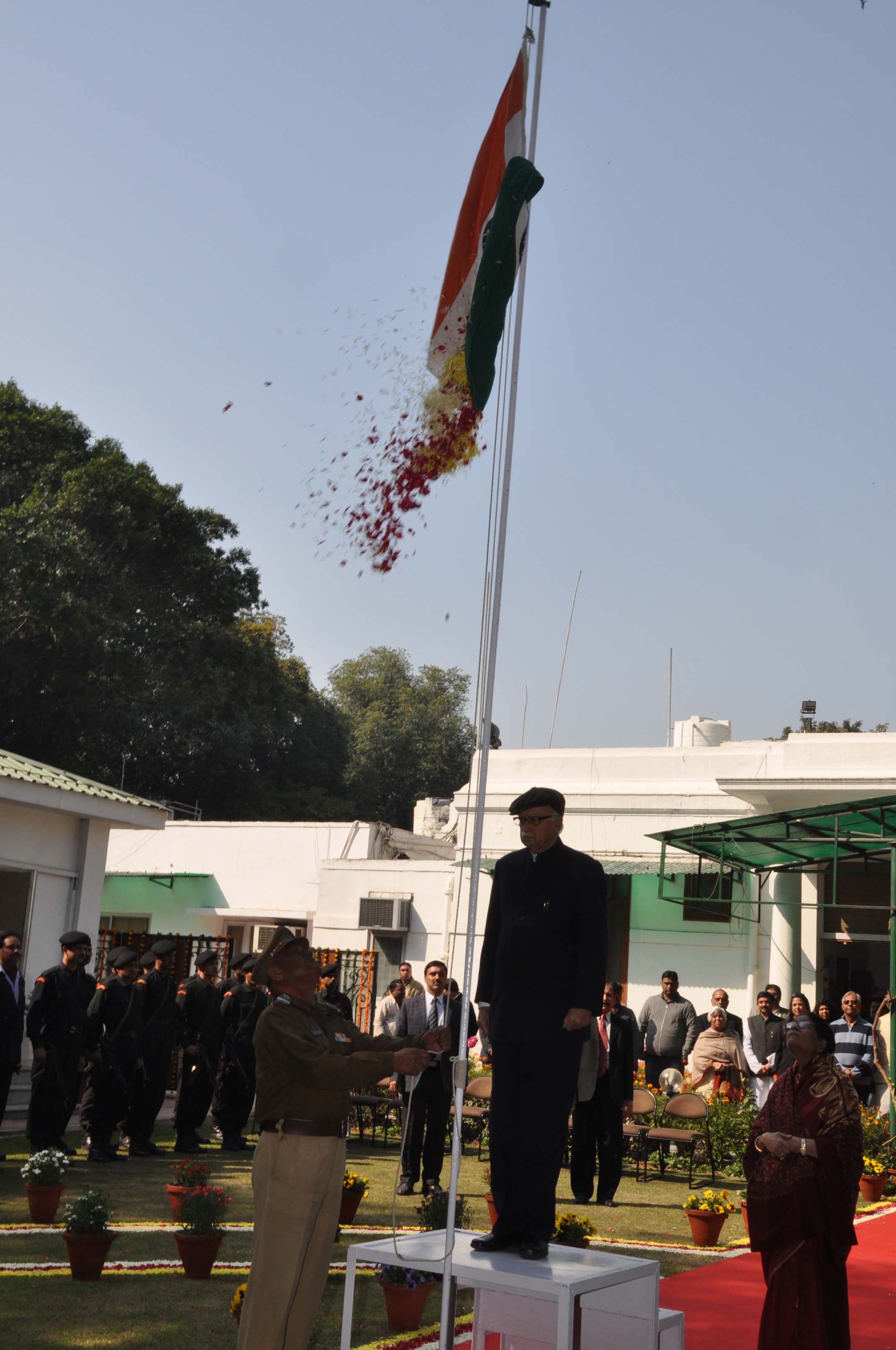 Shri L.k. Advaniji Hoisting The National Flag On The Occasion Of 