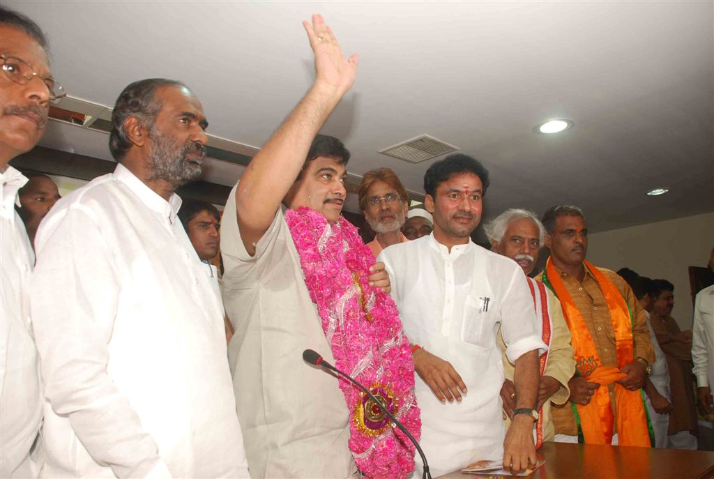 Photographs of BJP National President, Shri Nitin Gadkariji during the press conference at Hyderabad on June 6, 2010