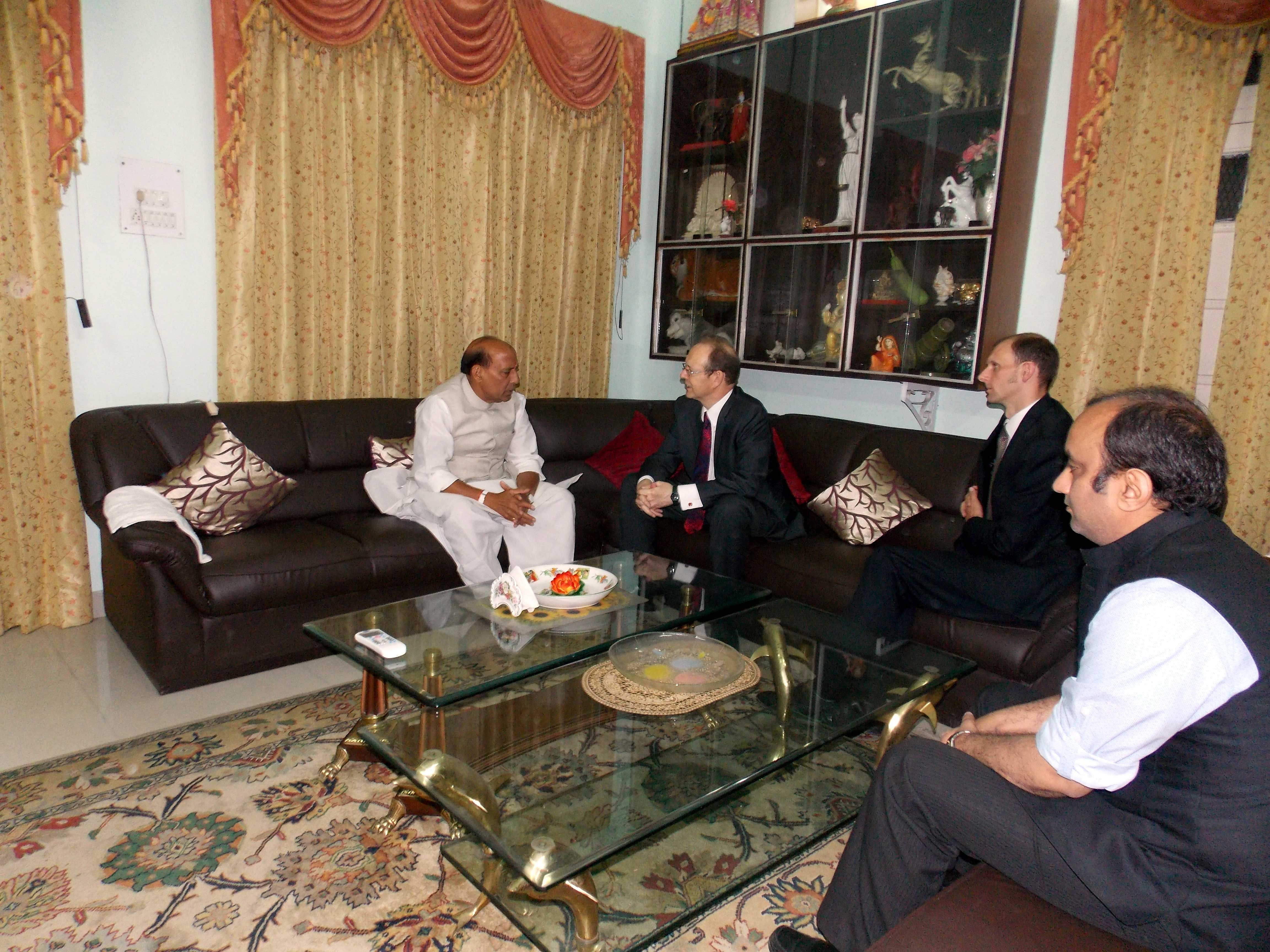 British High Commissioner, James Bevan calleing on BJP President, Shri Rajnath Singh at his LUCKNOW Residence 4, Kalidas Marg, Lucknow on April 30, 2014