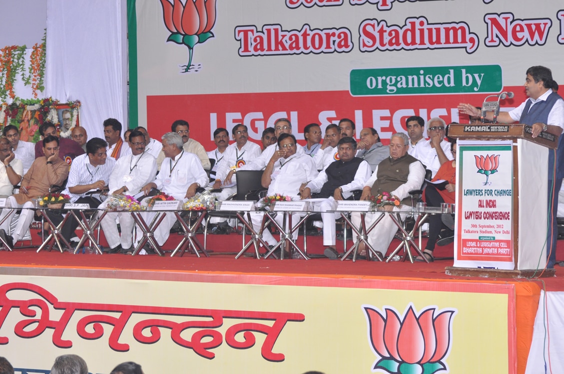 BJP National President Shri Nitin Gadkari addressing "All India Lawyers Conference" at Talkatora Stadium on September 30, 2012