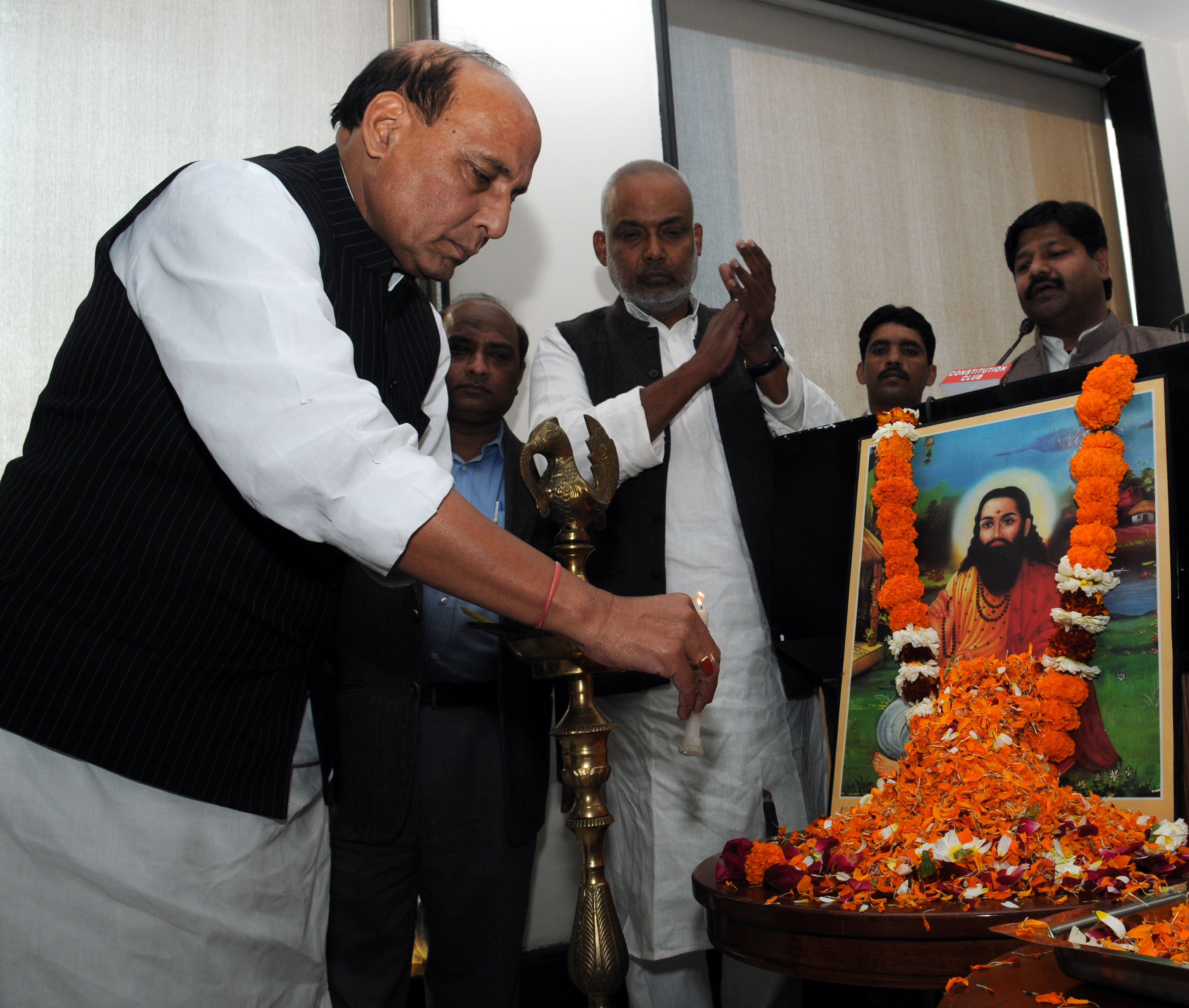 BJP National President, Shri Rajnath Singh at a function on the occasion of Ravidas Jayanti organised by Rashtrawadi Ambedkarwadi Mahasabha at Constitution Club on February 25, 2013 