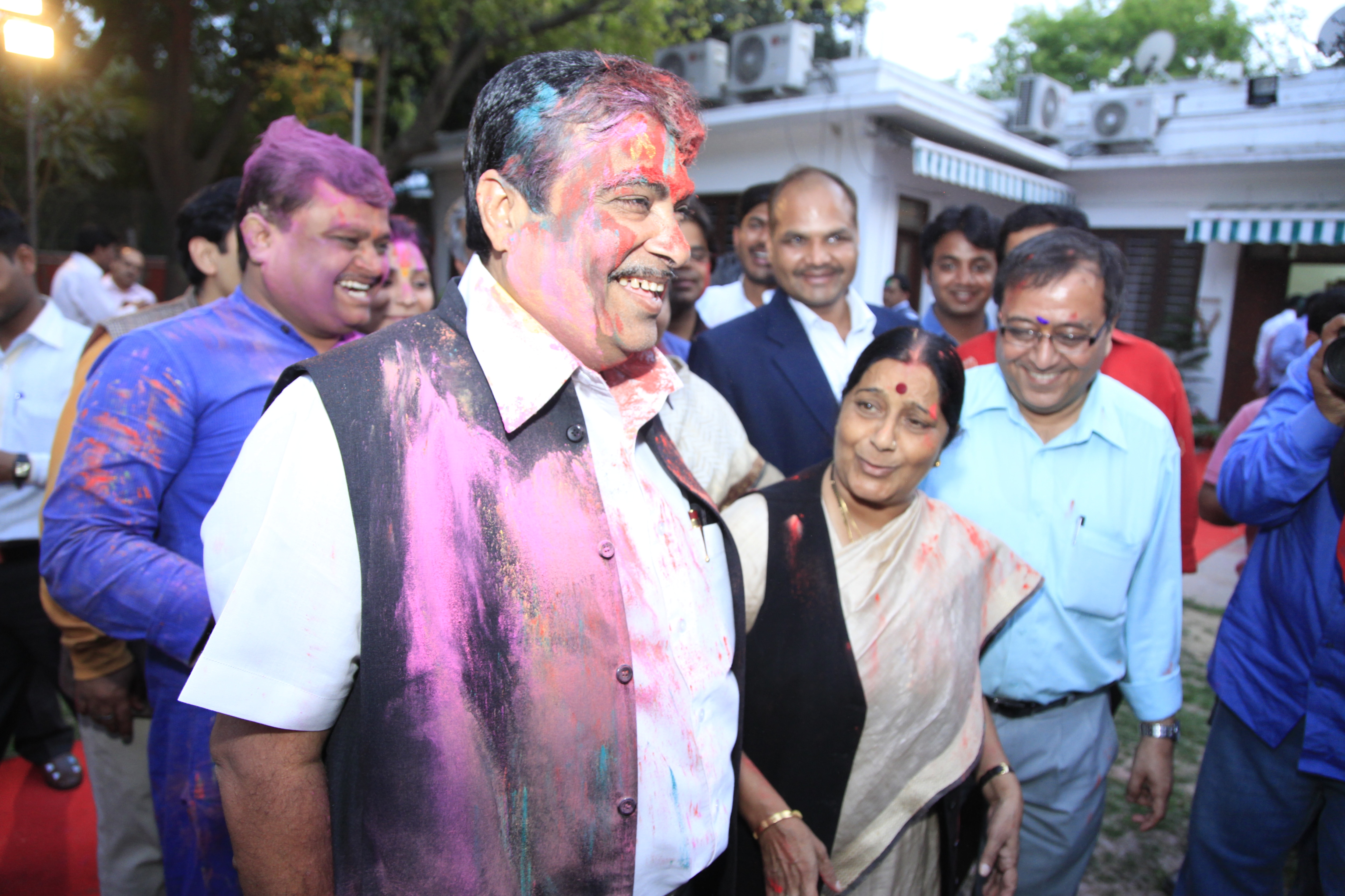 BJP National President, Shri Nitin Gadkari and other BJP senior leaders celebrating HOLI MILAN at 13, Teen Murthi Lane, New Delhi on March 05, 2012