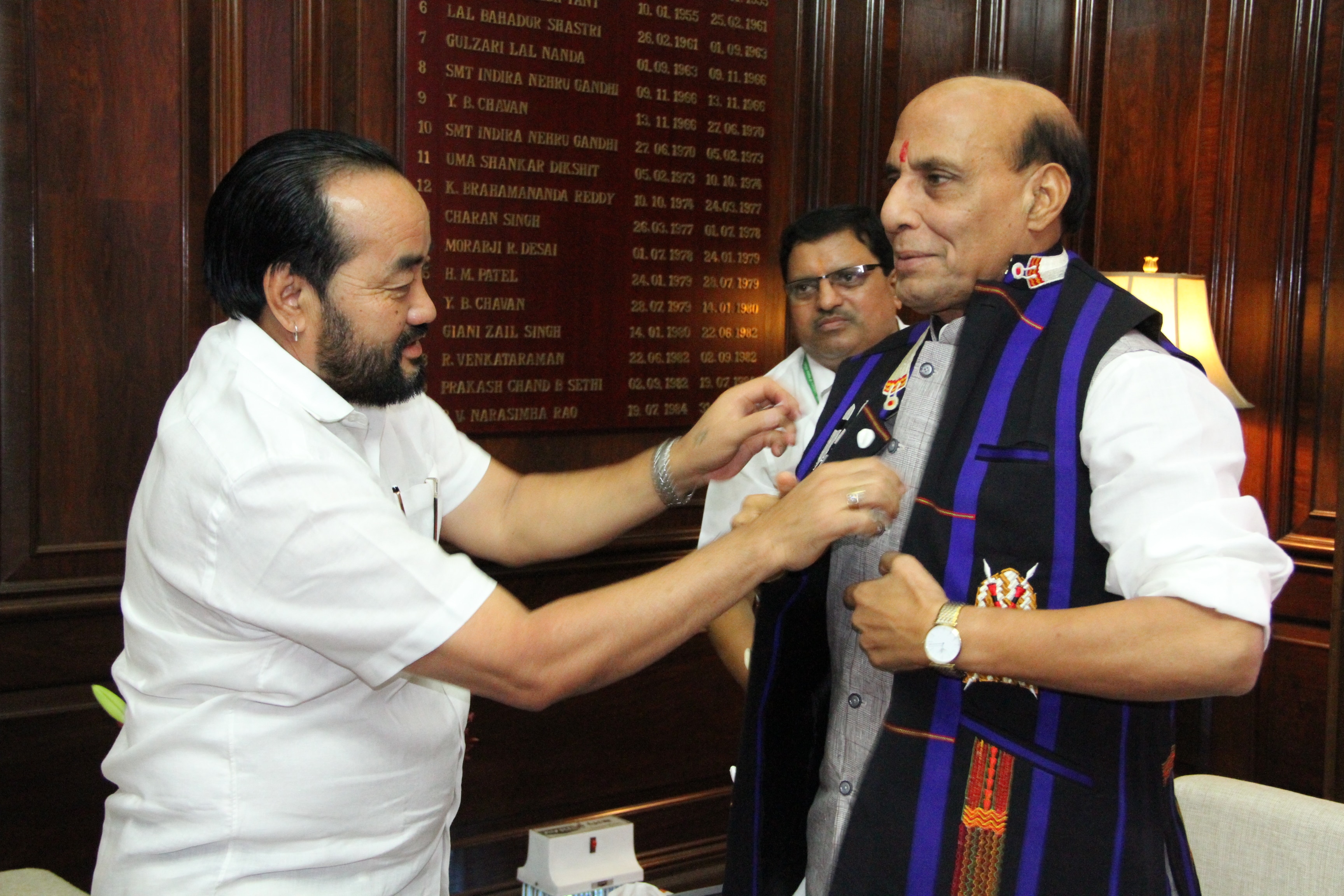 The Union Home Minister Shri Rajnath Singh meeting with the Nagaland Minister at North Block (New Delhi) on 01 July 2014